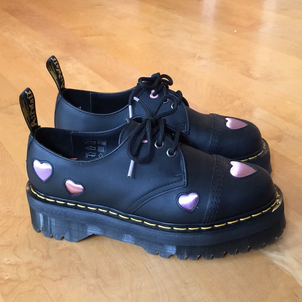 Dr. Martens 1461 Leather Heart Platform Shoes - Picture 3 of 16